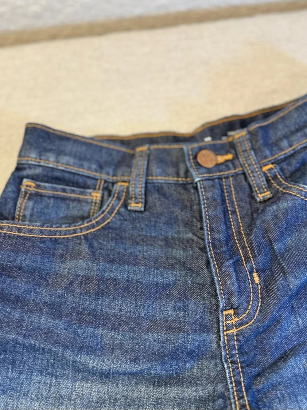 Old Navy Dark Blue Denim Frayed Hem Girls High-waisted Shorts Size 12